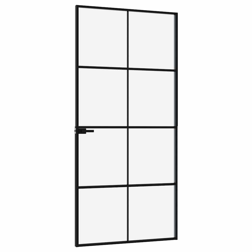 vidaXL Interior Door Black 93x201,5 cm Tempered Glass&Aluminium Slim 4