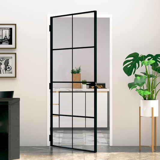 vidaXL Interior Door Black 93x201,5 cm Tempered Glass&Aluminium Slim 1