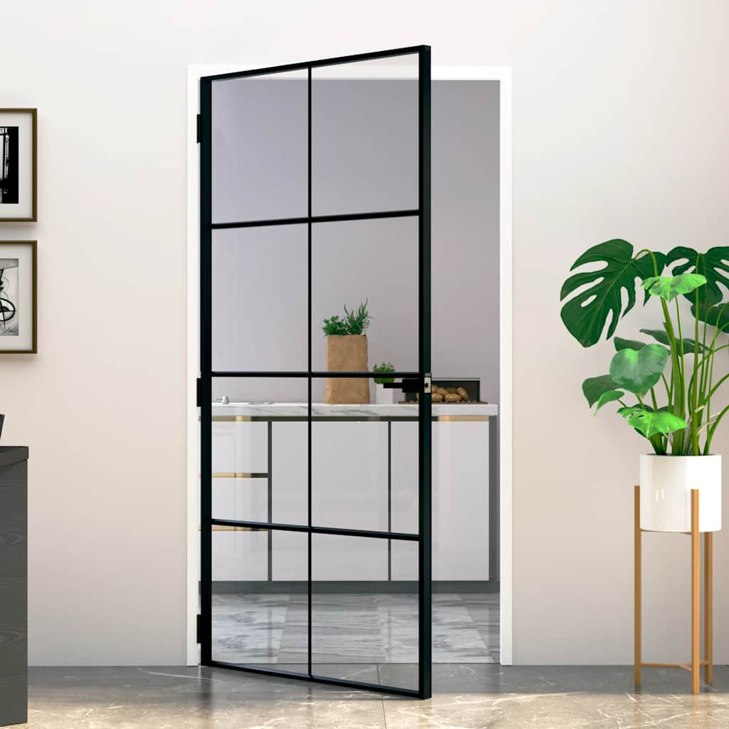vidaXL Interior Door Black 102x201,5 cm Tempered Glass&Aluminium Slim 1