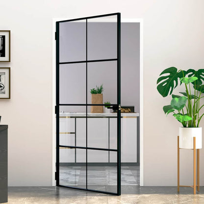 vidaXL Interior Door Black 102x201,5 cm Tempered Glass&Aluminium Slim 1