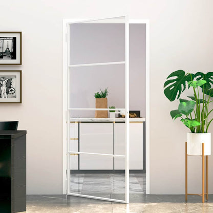 vidaXL Interior Door White 93x201,5 cm Tempered Glass&Aluminium Slim 1
