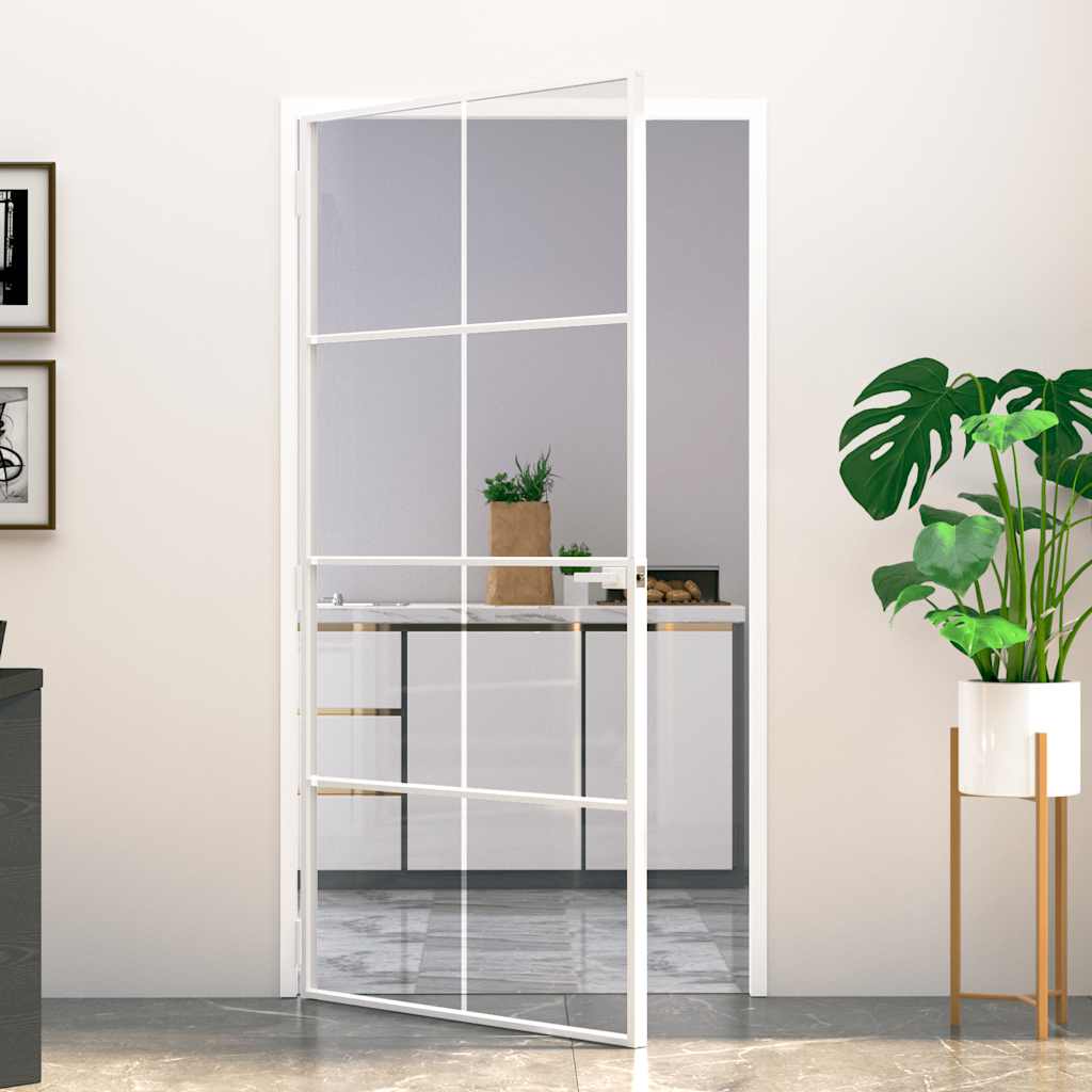 vidaXL Interior Door White 102x201,5 cm Tempered Glass&Aluminium Slim 1