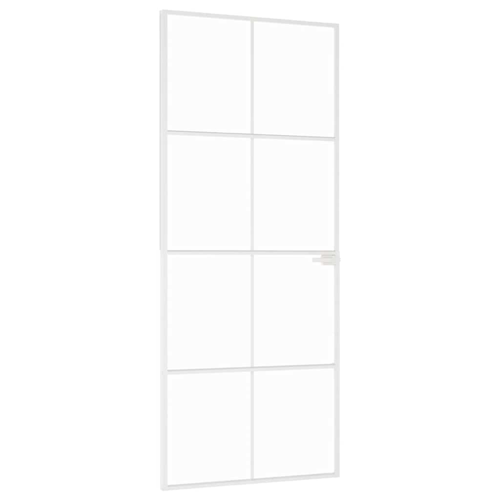 vidaXL Interior Door White 83x201,5 cm Tempered Glass&Aluminium Slim 2