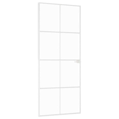vidaXL Interior Door White 83x201,5 cm Tempered Glass&Aluminium Slim 2