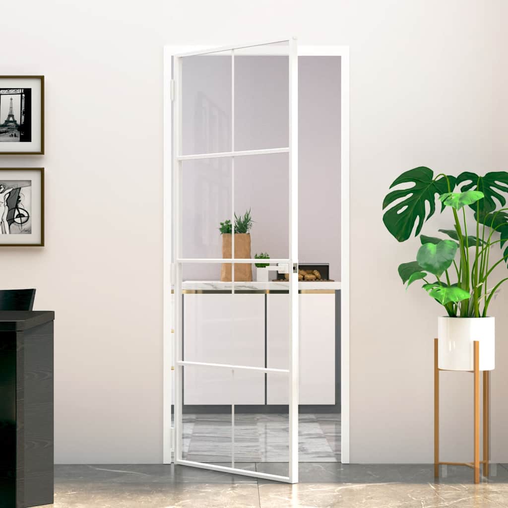 vidaXL Interior Door White 83x201,5 cm Tempered Glass&Aluminium Slim 1