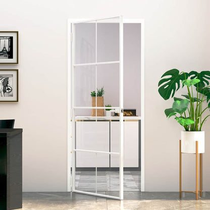 vidaXL Interior Door White 83x201,5 cm Tempered Glass&Aluminium Slim 1