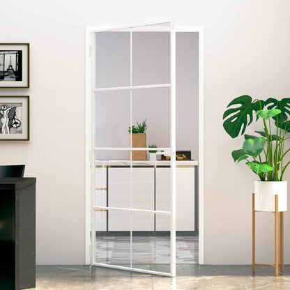 vidaXL Interior Door White 93x201,5 cm Tempered Glass&Aluminium Slim 1
