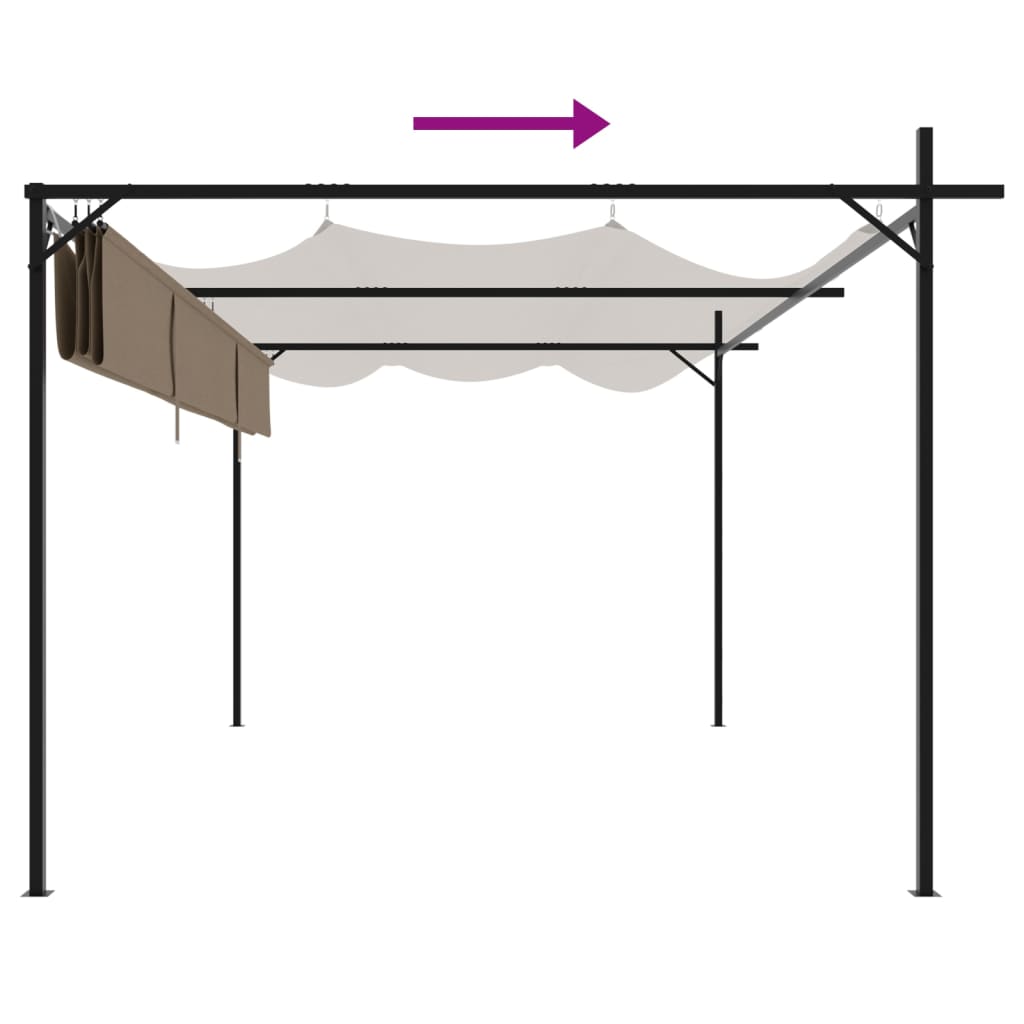 vidaXL Pergola with Retractable Roof Taupe 395x292x230 cm 6