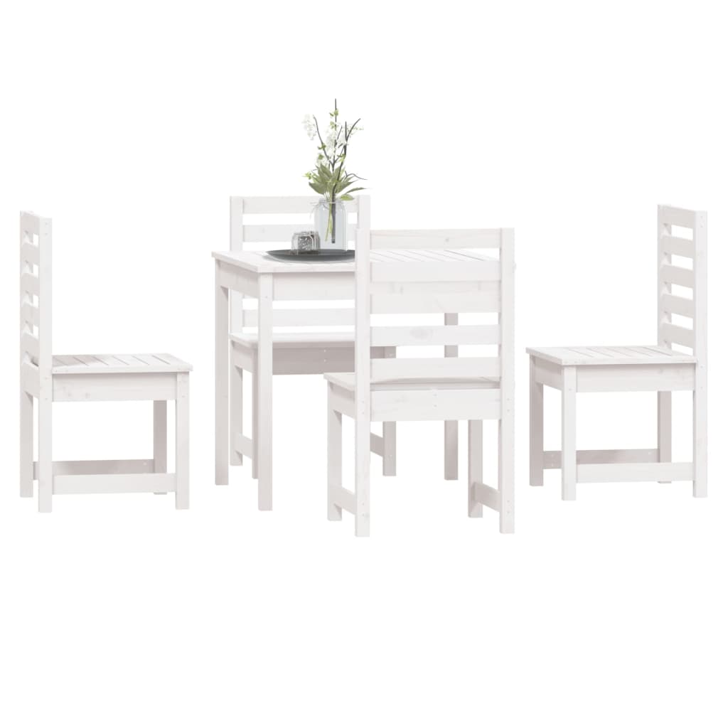 vidaXL 5 Piece Garden Dining Set White Solid Wood Pine 4
