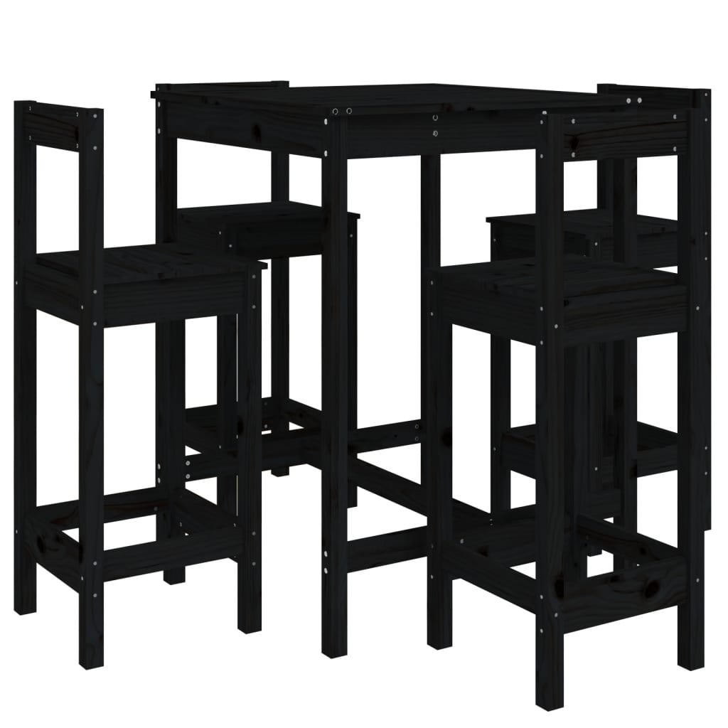 vidaXL 5 Piece Garden Bar Set Black Solid Wood Pine 2