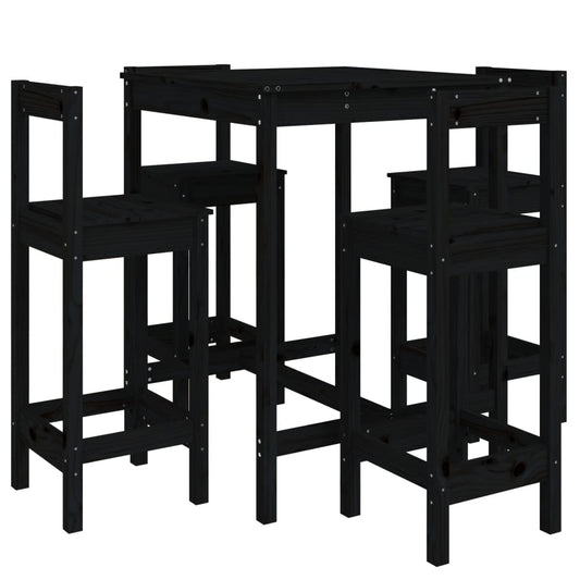 vidaXL 5 Piece Garden Bar Set Black Solid Wood Pine 2