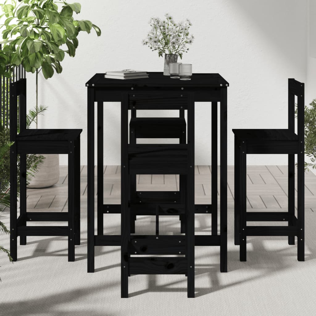 vidaXL 5 Piece Garden Bar Set Black Solid Wood Pine 3