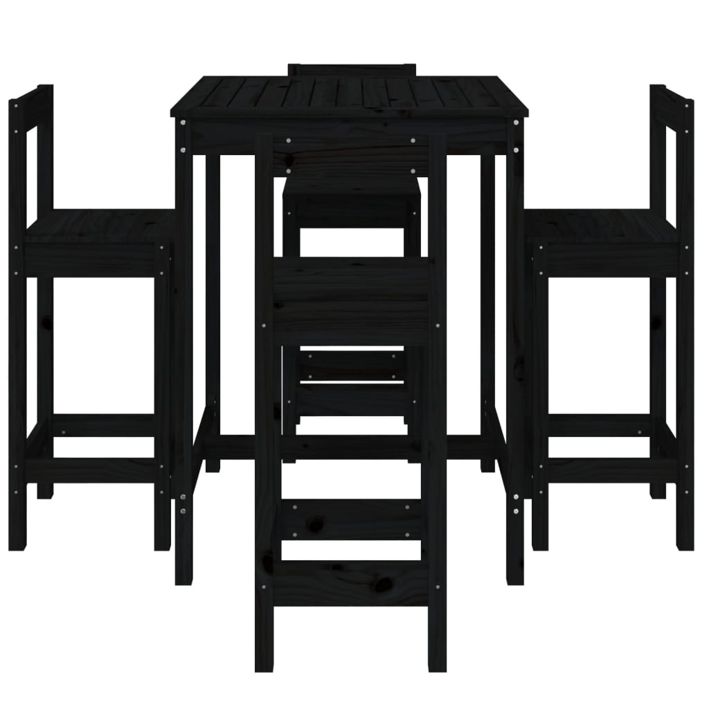 vidaXL 5 Piece Garden Bar Set Black Solid Wood Pine 4