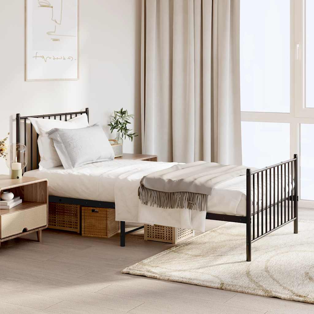 Metal Bed Frame without Mattress with Footboard Black with Headboard & Footboard 90 cm 190 cm