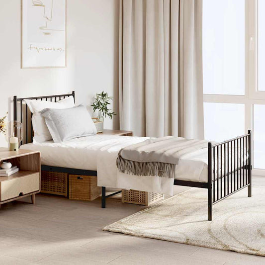 Metal Bed Frame without Mattress with Footboard Black with Headboard & Footboard 90 cm 190 cm