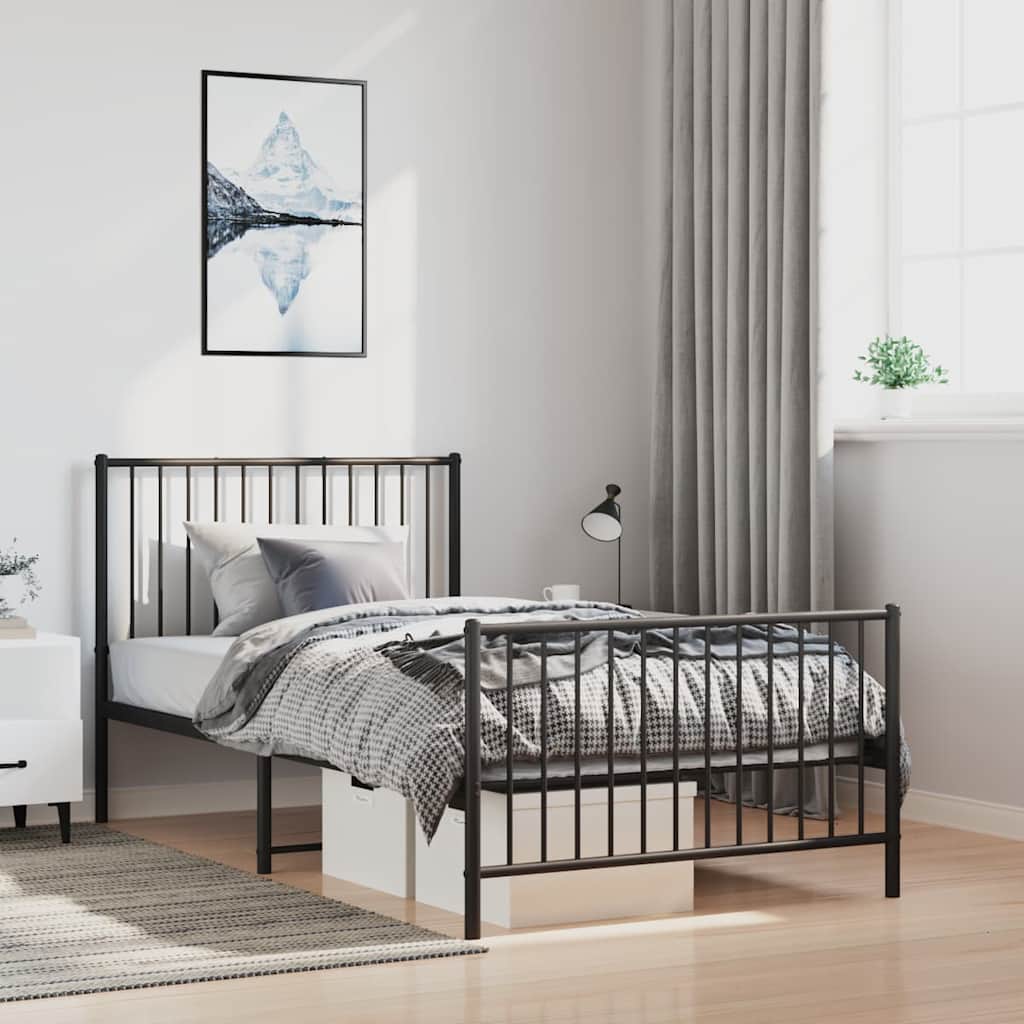 Metal Bed Frame without Mattress with Footboard Black with Headboard & Footboard 100 cm 200 cm