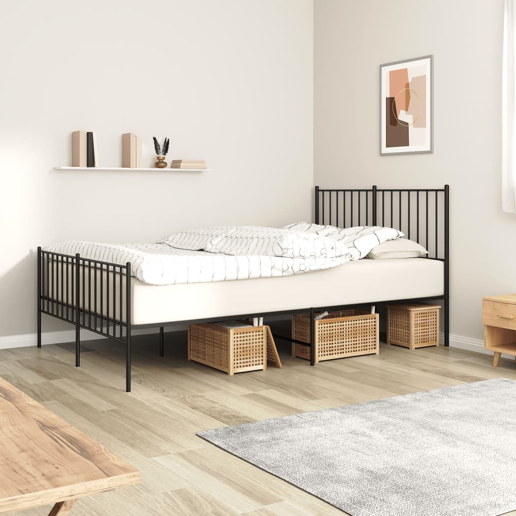 Metal Bed Frame without Mattress with Footboard Black with Headboard & Footboard 120 cm 190 cm
