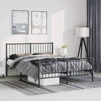 Metal Bed Frame without Mattress with Footboard Black with Headboard & Footboard 135 cm 190 cm