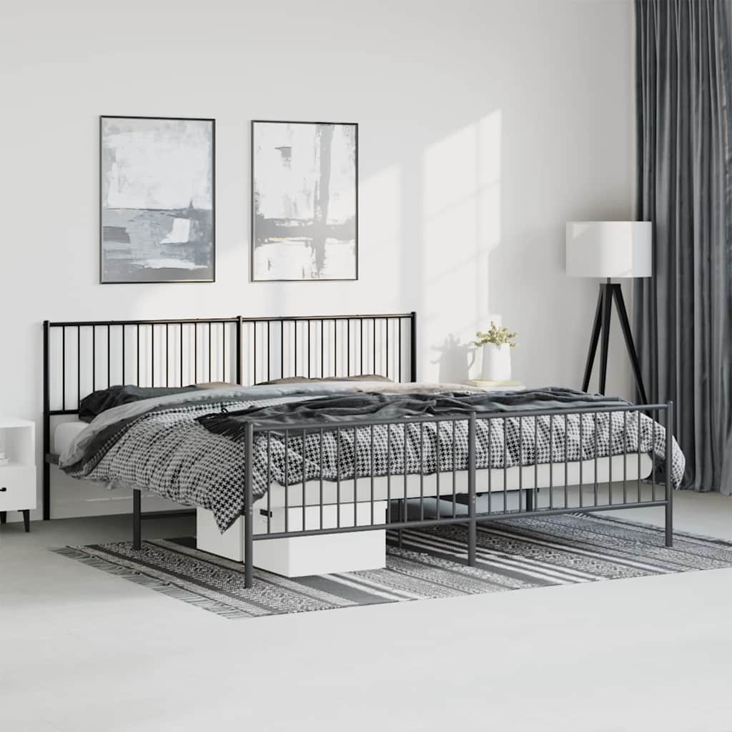 Metal Bed Frame without Mattress with Footboard Black with Headboard & Footboard 193 cm 203 cm