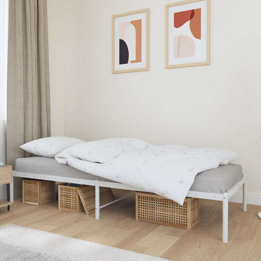 Metal Bed Frame without Mattress White without Headboard 75 cm 190 cm