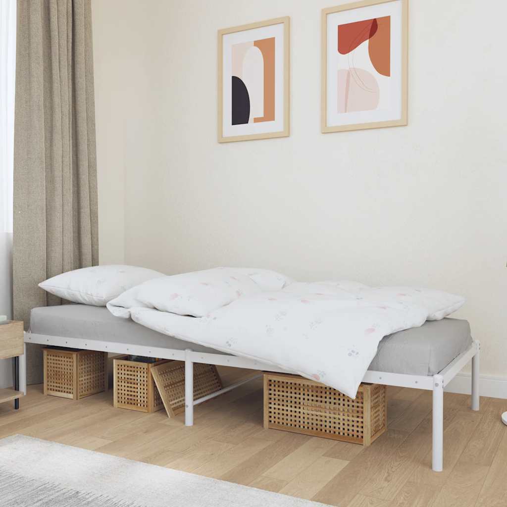 Metal Bed Frame without Mattress White without Headboard 80 cm 200 cm