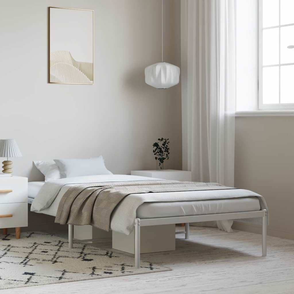 Metal Bed Frame without Mattress White without Headboard 100 cm 190 cm