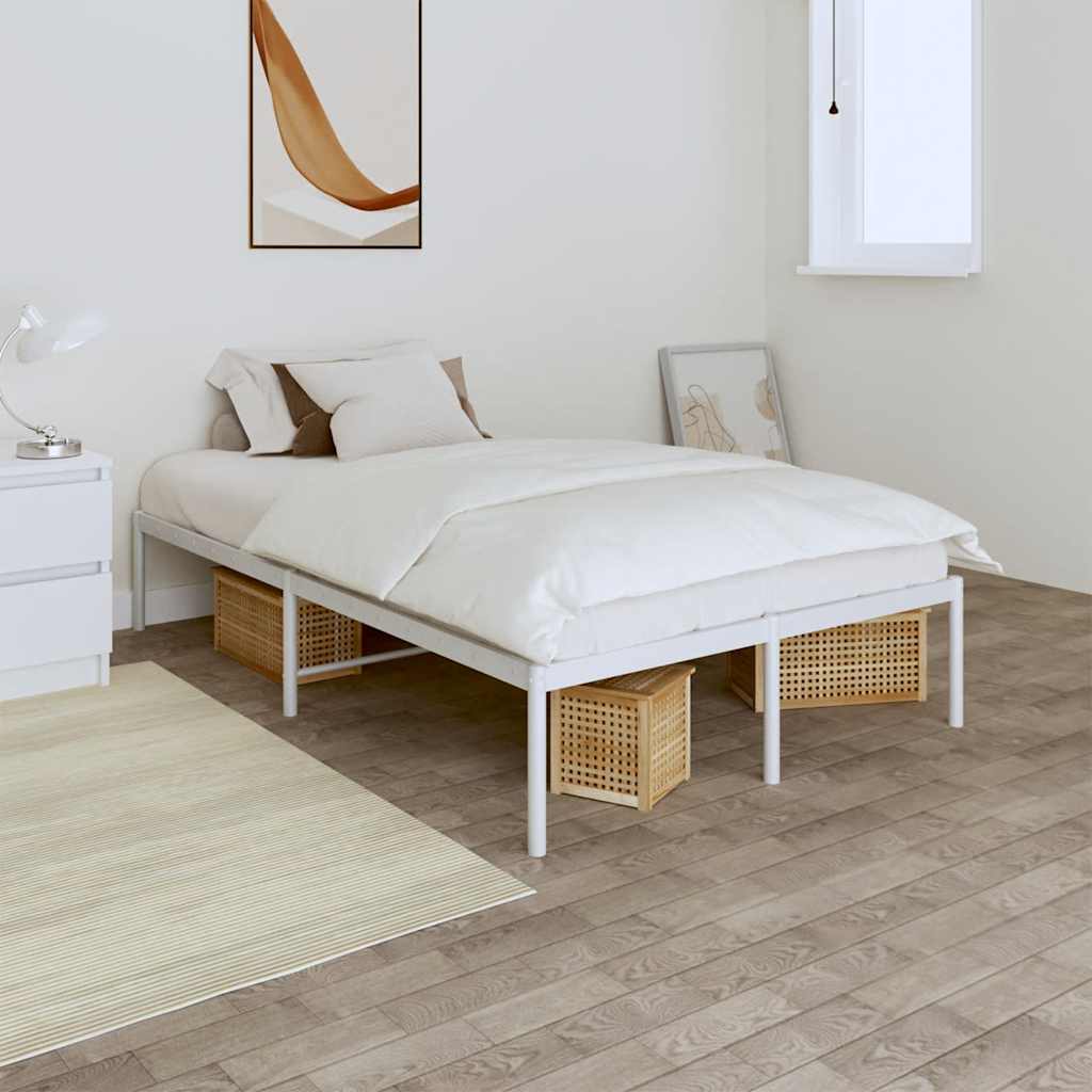 Metal Bed Frame without Mattress White without Headboard 120 cm 190 cm