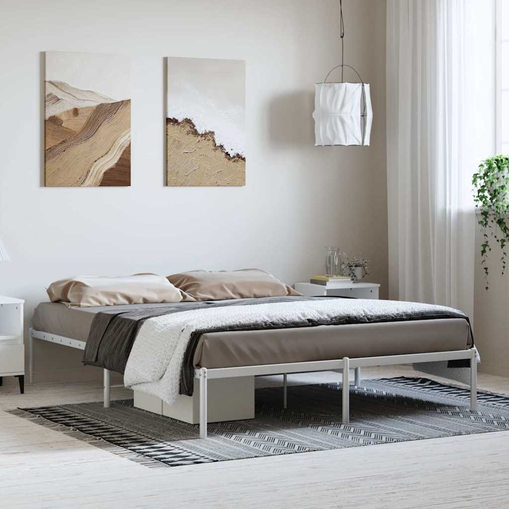Metal Bed Frame without Mattress White without Headboard 150 cm 200 cm