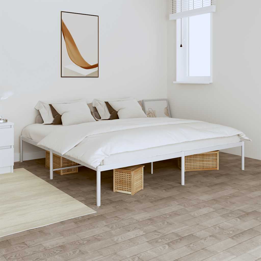 Metal Bed Frame without Mattress White without Headboard 180 cm 200 cm
