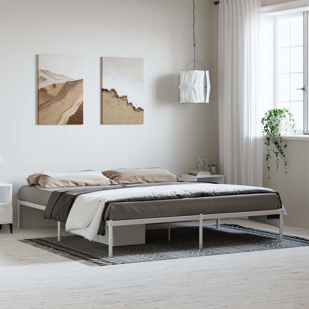 Metal Bed Frame without Mattress White without Headboard 183 cm 213 cm