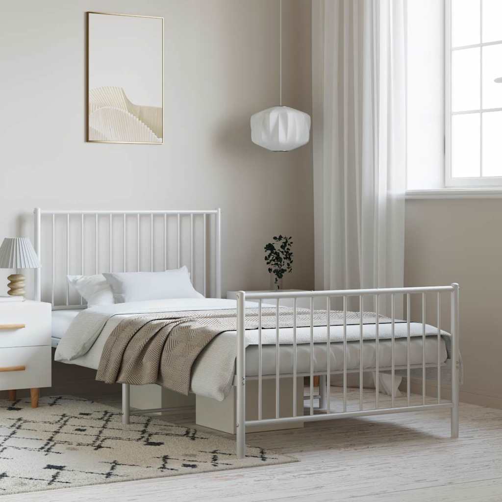 Metal Bed Frame without Mattress with Footboard White with Headboard & Footboard 100 cm 200 cm