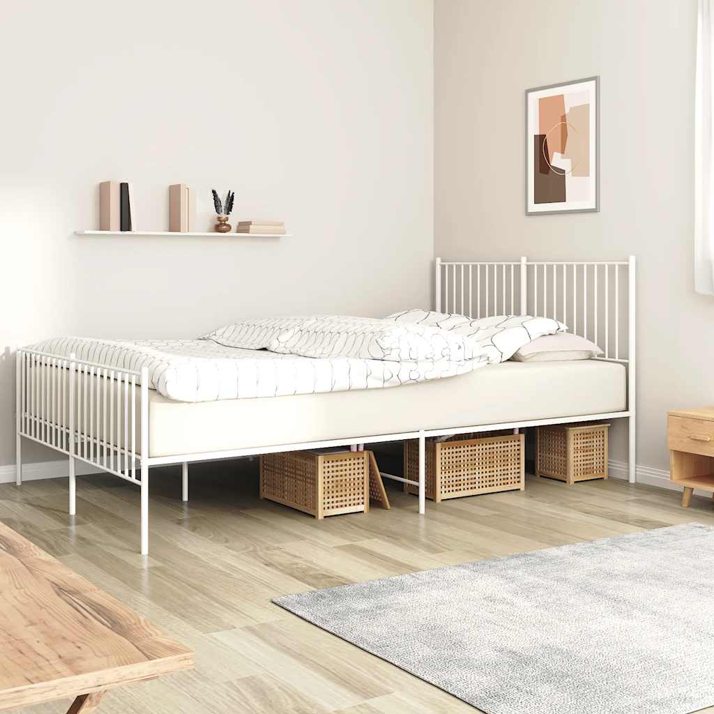 Metal Bed Frame without Mattress with Footboard White with Headboard & Footboard 160 cm 200 cm