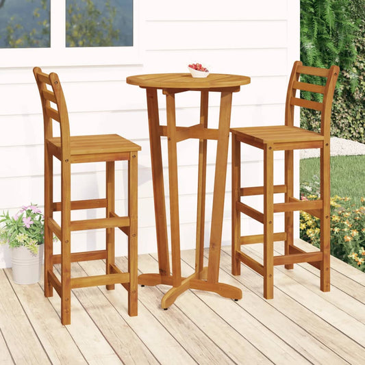5 Piece Garden Bar Set Solid Wood Acacia Bar chairs with backrest 2