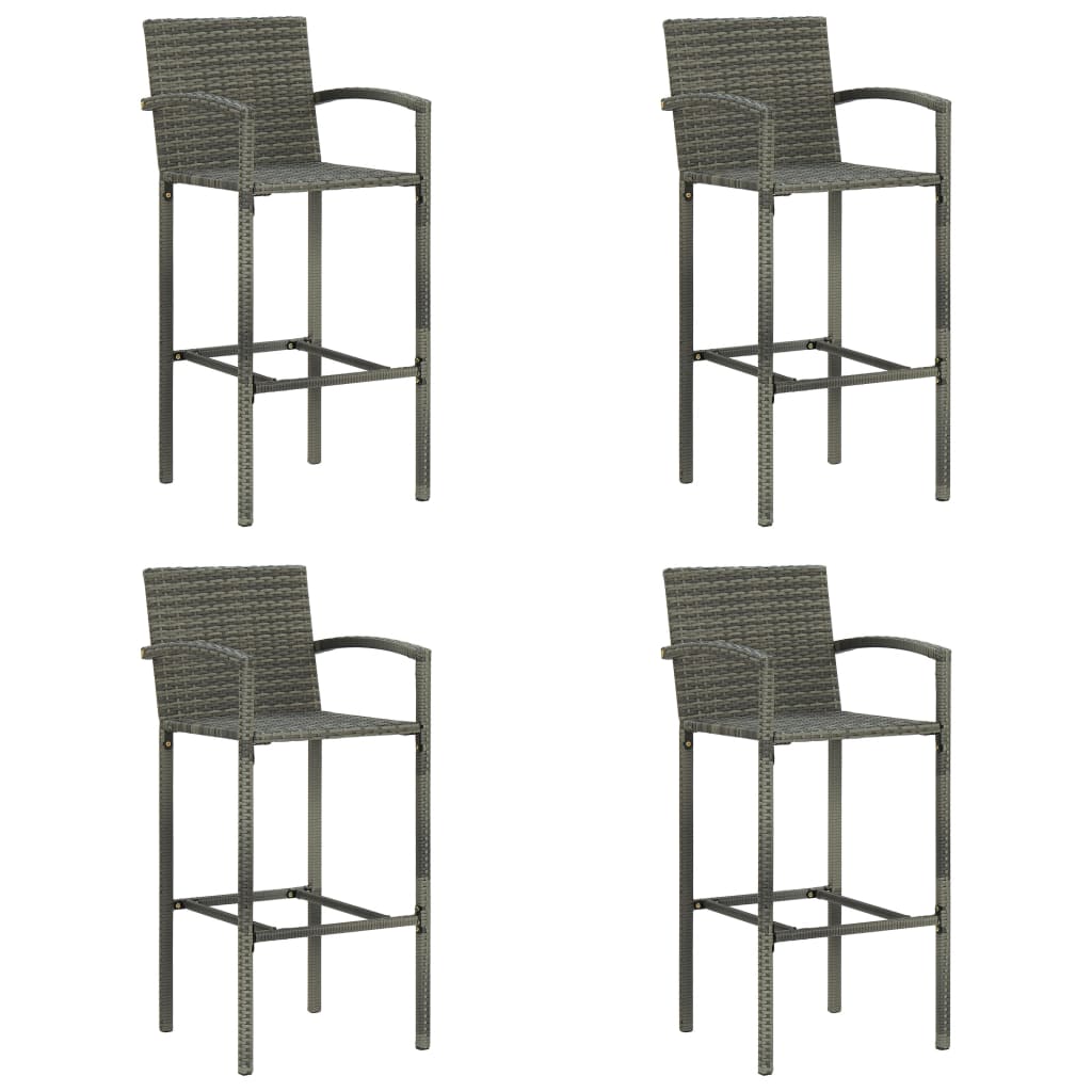 vidaXL Bar Stools 4 pcs Grey Poly Rattan 1