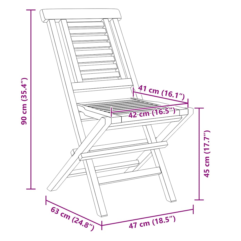 vidaXL Folding Chairs 4 pcs 47x63x90 cm Solid Wood Teak 5