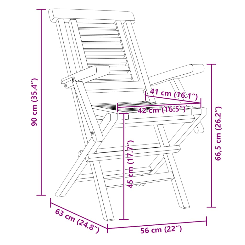 vidaXL Folding Chairs 4 pcs 56x63x90 cm Solid Wood Teak 5