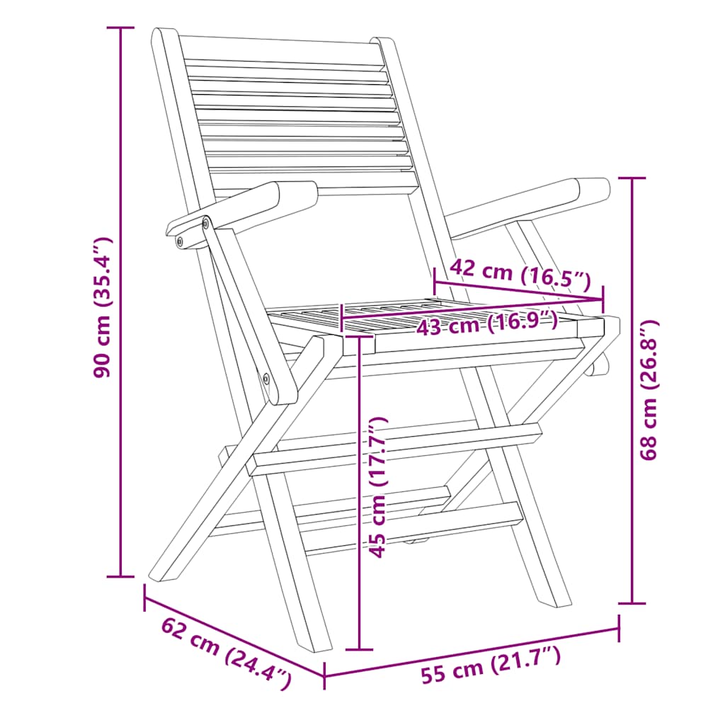 vidaXL Folding Chairs 6 pcs 55x62x90 cm Solid Wood Teak 5