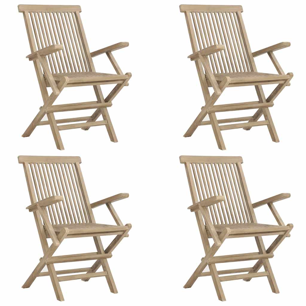 vidaXL Folding Chairs 4 pcs Grey 56x61x89 cm Solid Wood Teak 2