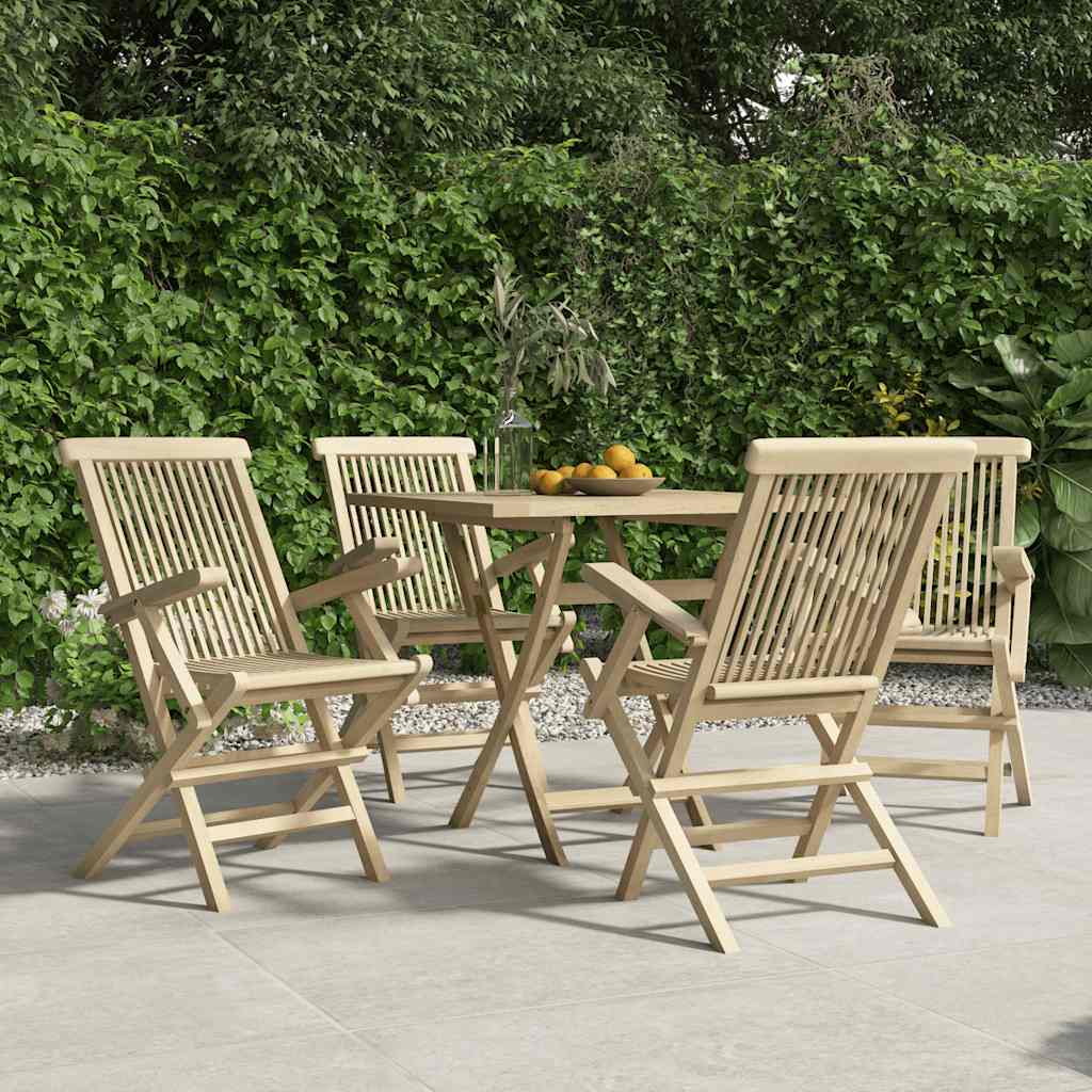 vidaXL Folding Chairs 4 pcs Grey 56x61x89 cm Solid Wood Teak 1