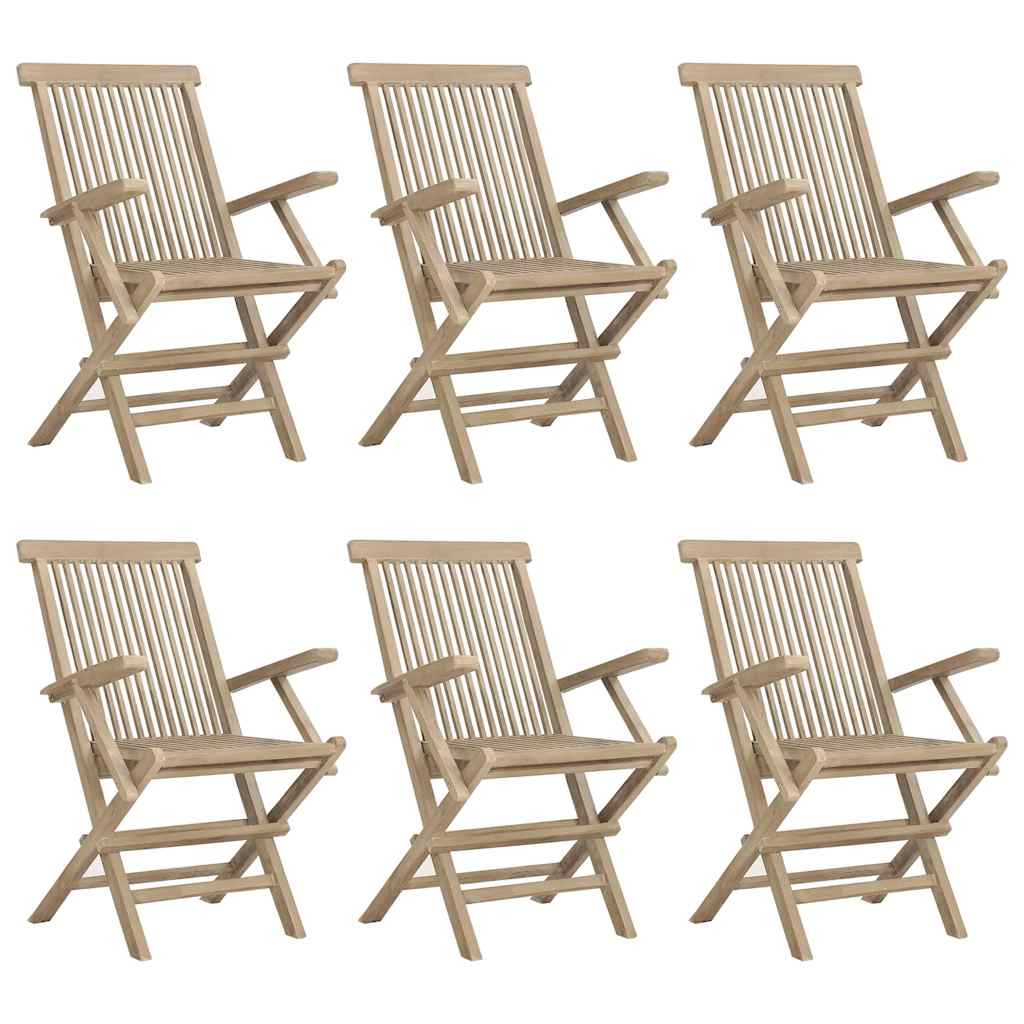 vidaXL Folding Chairs 6 pcs Grey 56x61x89 cm Solid Wood Teak 2