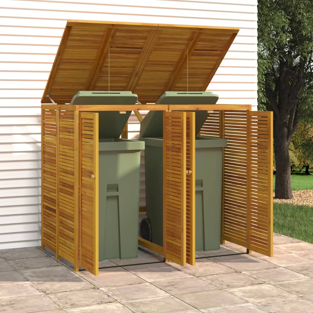 vidaXL Double Garbage Bin Shed 140x89x117 cm Solid Wood Acacia 1