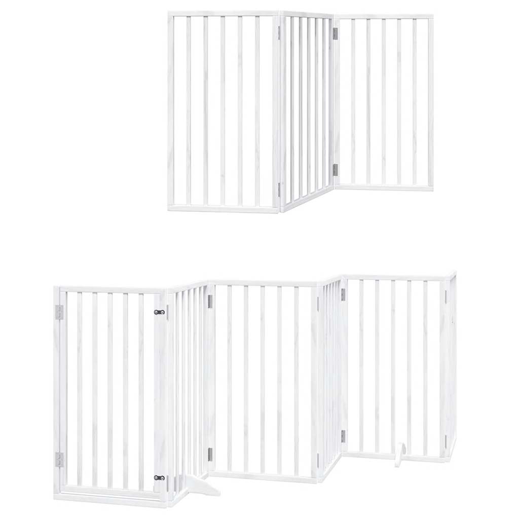 Dog Gate with Door Foldable Panels 450 cm Poplar Wood Width 50 cm Depth 90 cm White