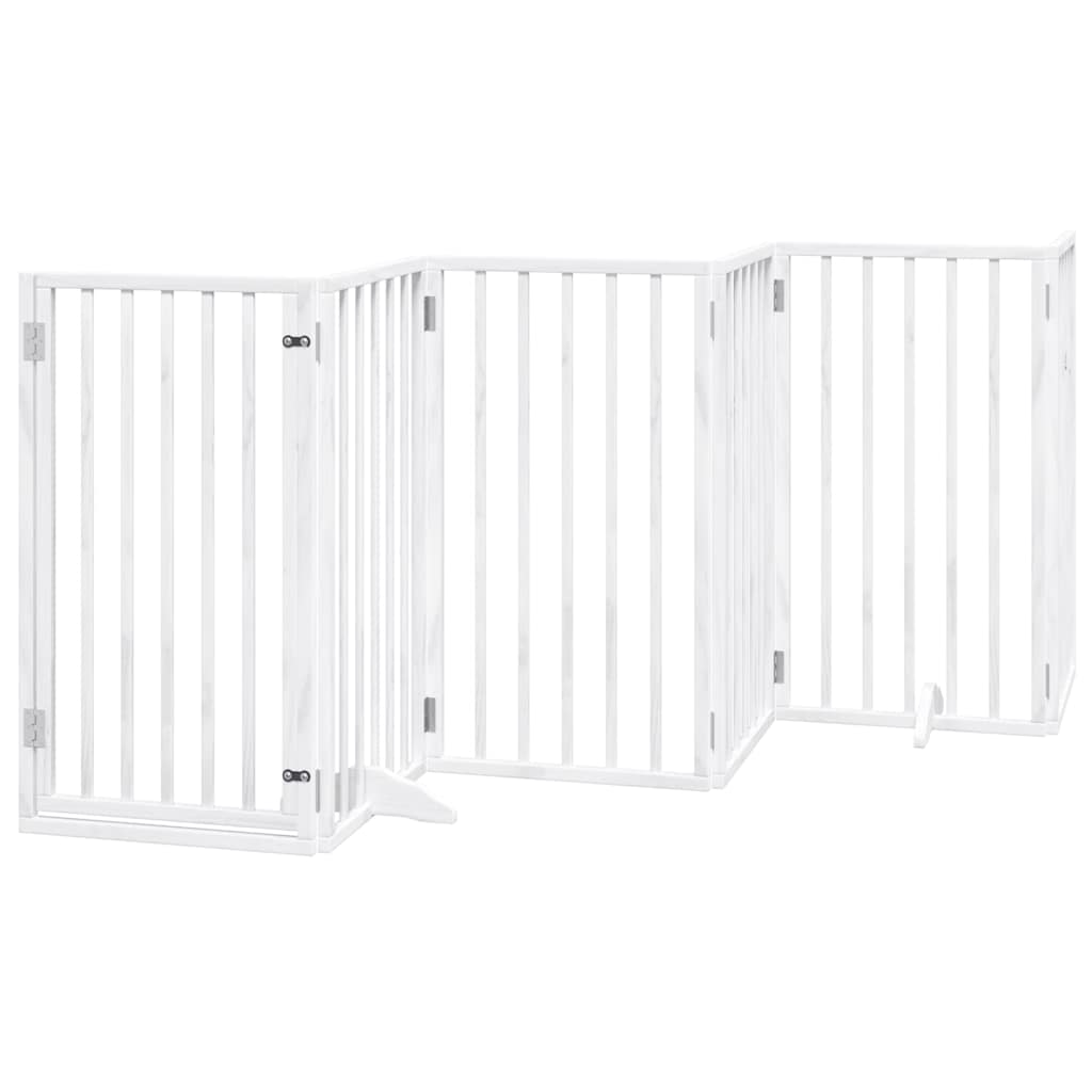 vidaXL Dog Gate with Door Foldable 15 Panels White 750 cm Poplar Wood 4