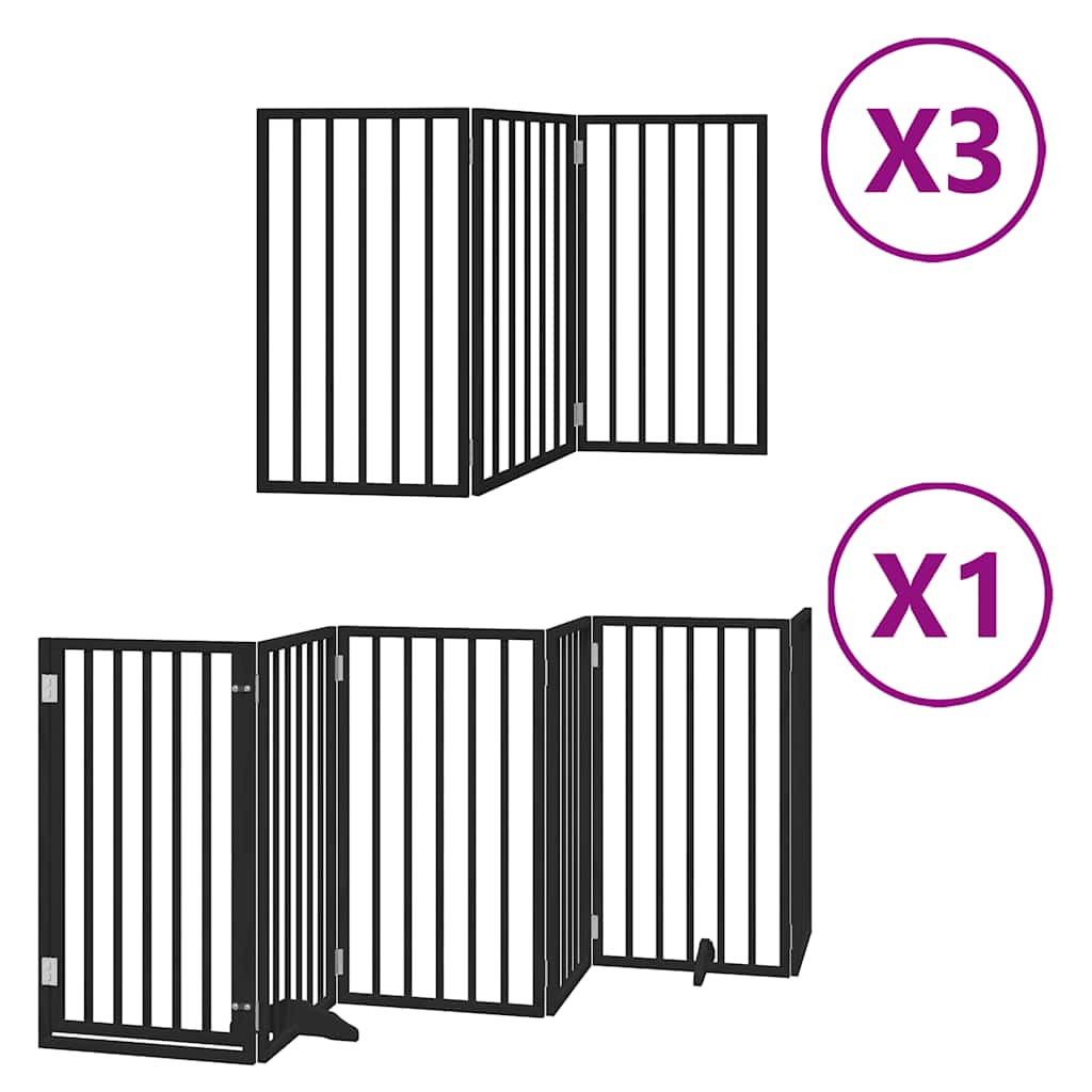 Dog Gate with Door Foldable Panels 450 cm Poplar Wood Width 50 cm Depth 90 cm Black