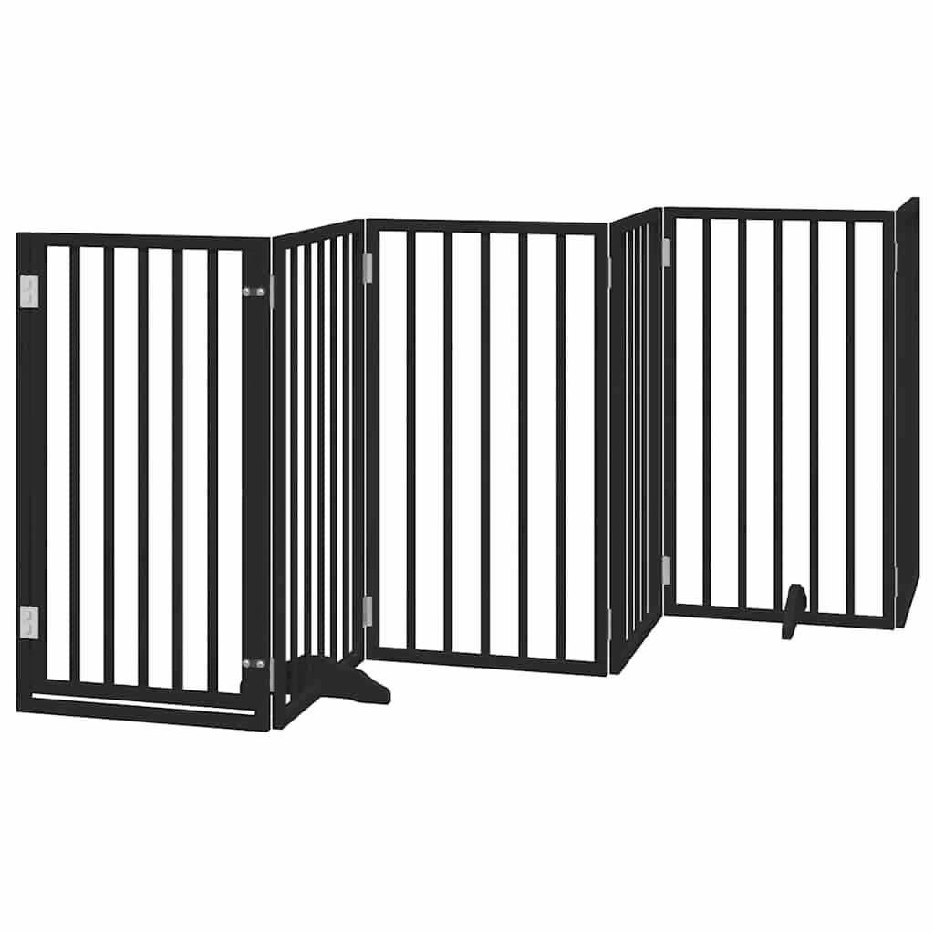 vidaXL Dog Gate with Door Foldable 15 Panels Black 750 cm Poplar Wood 3