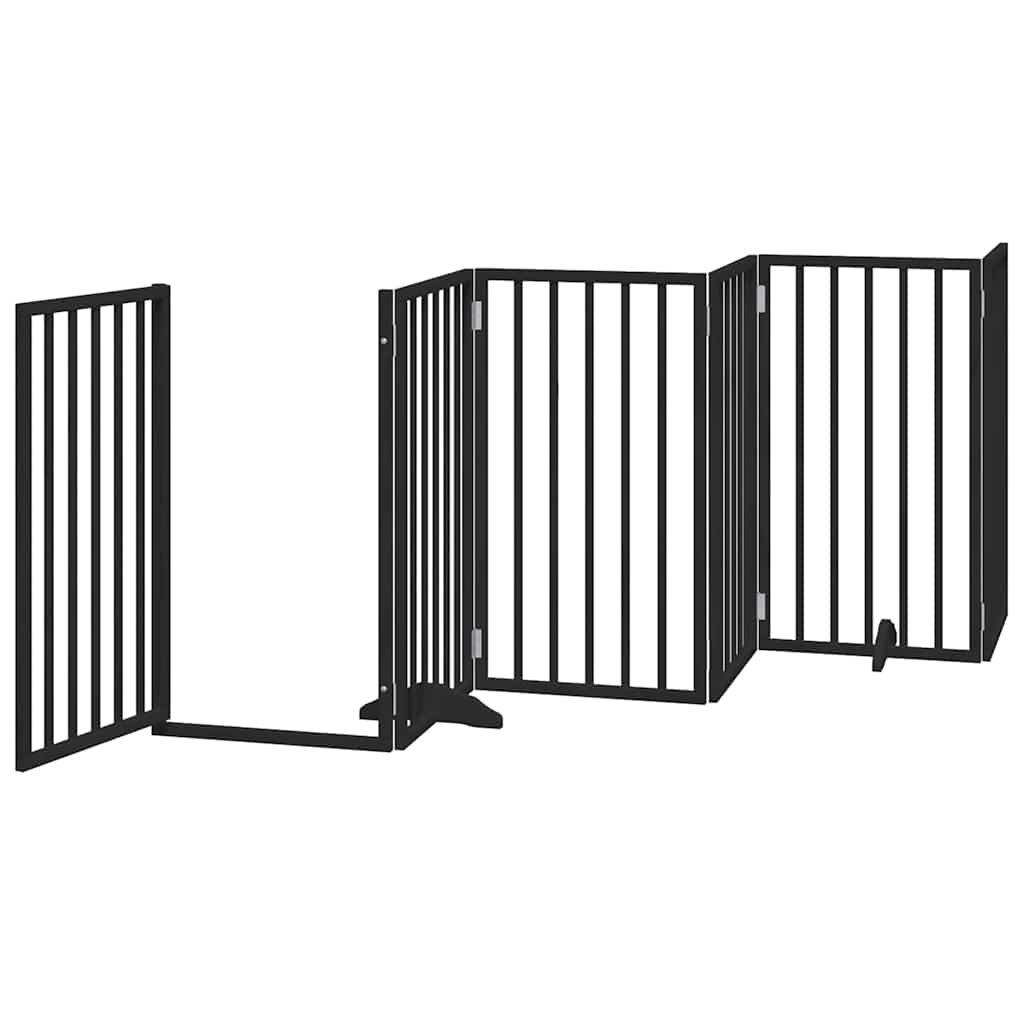 vidaXL Dog Gate with Door Foldable 15 Panels Black 750 cm Poplar Wood 4