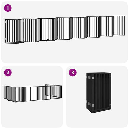 vidaXL Dog Gate with Door Foldable 15 Panels Black 750 cm Poplar Wood 5