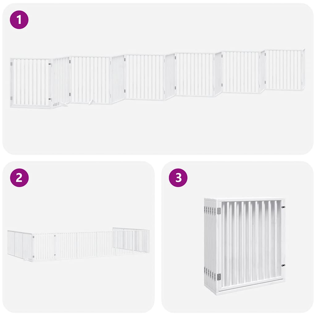 vidaXL Dog Gate with Door Foldable 12 Panels White 960 cm Poplar Wood 5