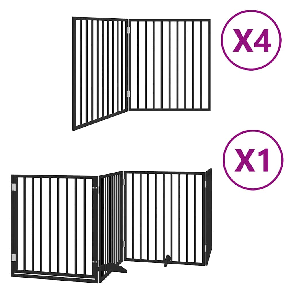 vidaXL Dog Gate with Door Foldable 12 Panels Black 960 cm Poplar Wood 2