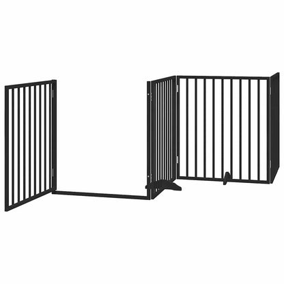 vidaXL Dog Gate with Door Foldable 12 Panels Black 960 cm Poplar Wood 4